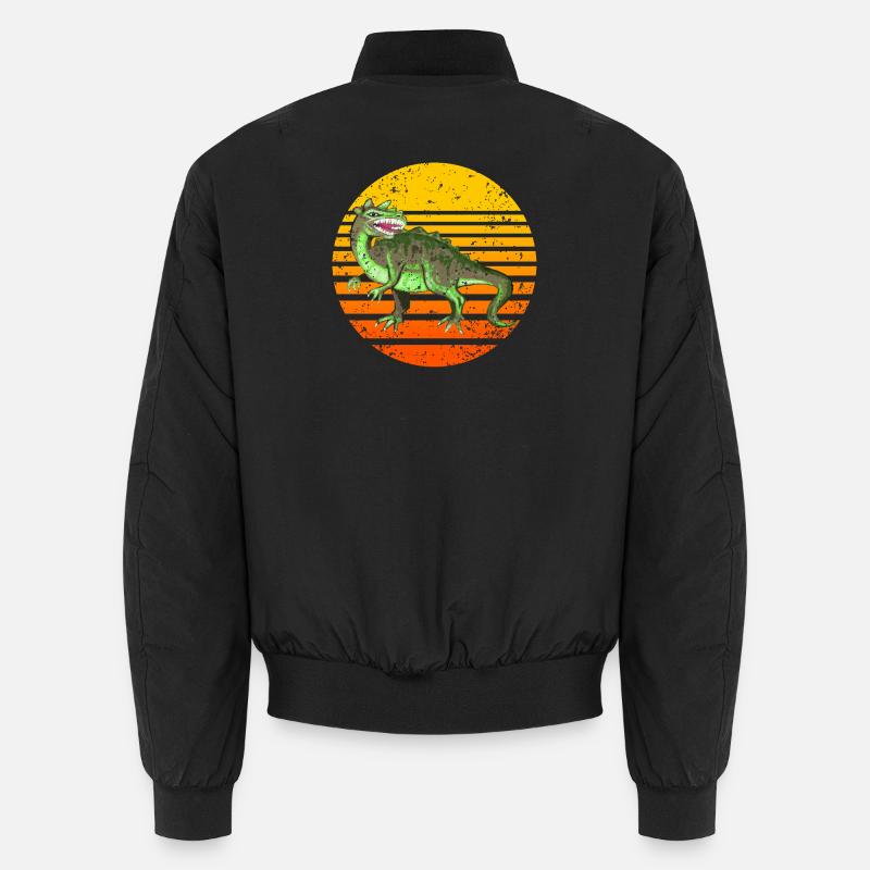 Design rétro dinosaure avec coucher de soleil Bomber unisexe