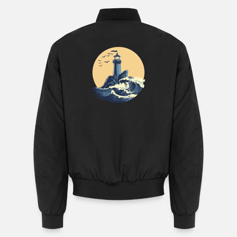 Leuchtturm auf stürmischer See - Unisex Bomberjacke - Schwarz
