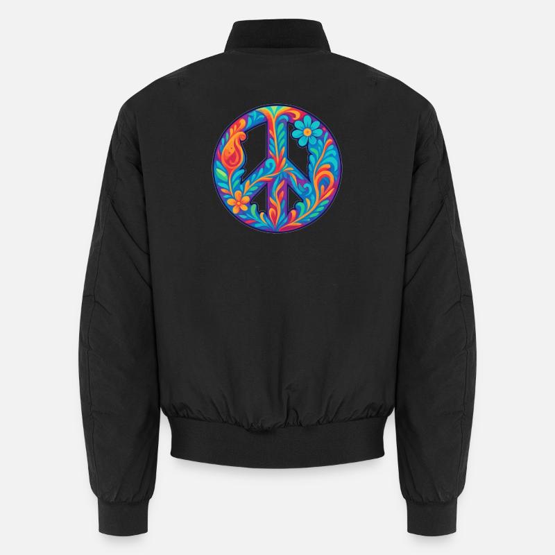 Blumenmuster Friedenssymbol Design - Unisex Bomberjacke - Schwarz