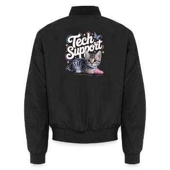 Funny Tech Support Cute Cat Ironic IT - Unisex Bomber Jacket - black - Back - AI Model Male 185 light (185cm)