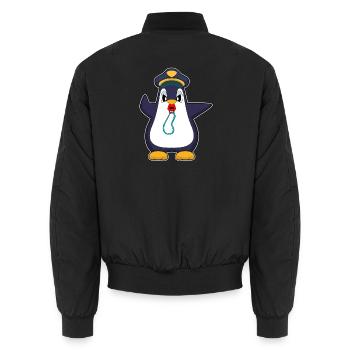 Pinguin Polizist Trillerpfeife Polizei - Unisex Bomberjacke - Schwarz - Hinten - AI Model Male 185 light (185cm)