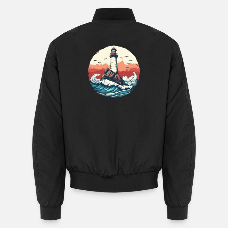 Lighthouse on rough seas - Unisex Bomber Jacket - black