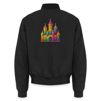 Rainbow Glitter Castle Design - Unisex Bomber Jacket - black - Back - AI Model Male 185 light (185cm)