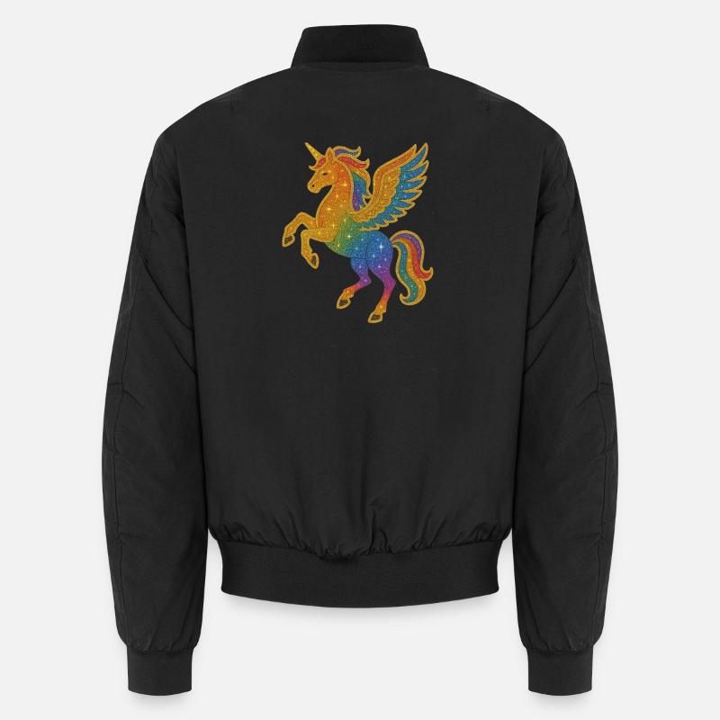 Glitzernde Regenbogen-Pegasus-Illustration Unisex Bomberjacke