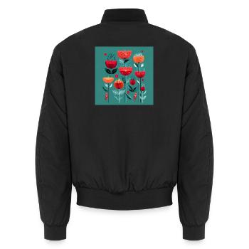 Abstrakte Blumen in leuchtenden Farben - Unisex Bomberjacke - Schwarz - Hinten - AI Model Male 185 light (185cm)