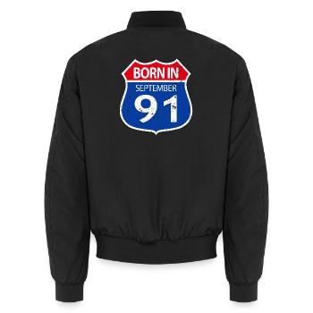 Born_in_September_91 - Unisex Bomber Jacket - black - Back - AI Model Male 185 light (185cm)