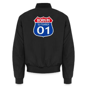 Born_in_September_01 - Unisex Bomber Jacket - black - Back - AI Model Male 185 light (185cm)