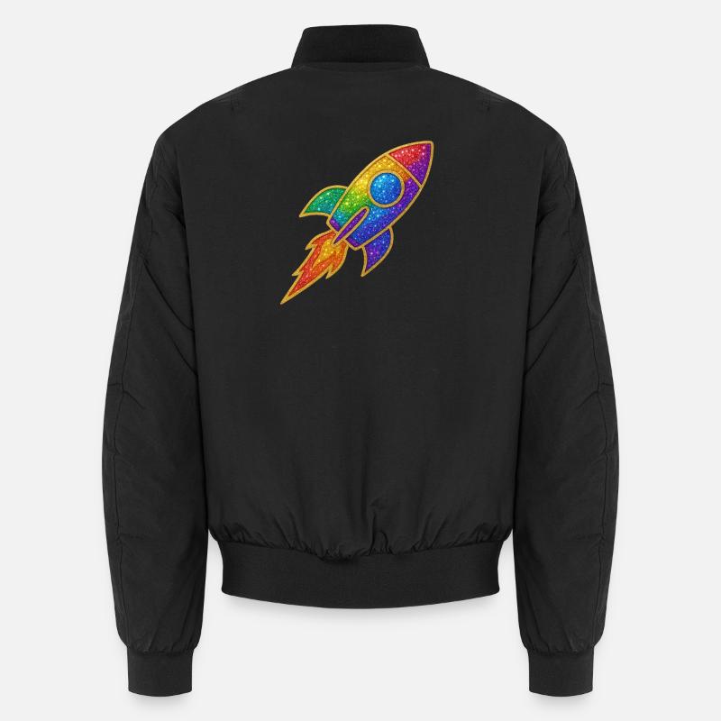 Regenbogen Rakete Glitzer Design - Unisex Bomberjacke - Schwarz