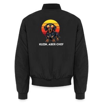 Dackel Klein aber Chef Retro Spruch Design - Unisex Bomber Jacket - black - Back - AI Model Male 185 light (185cm)