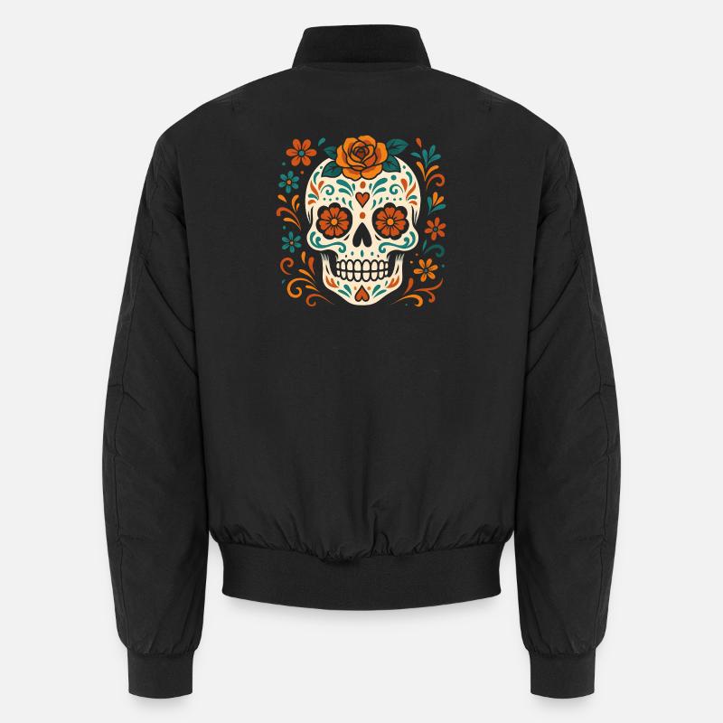 Floral skull with roses - Unisex Bomber Jacket - black