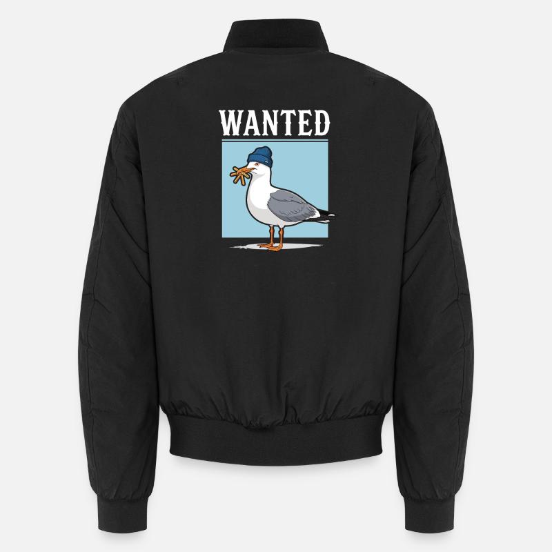 Gesuchte Möwe Mit Pommes Und Beanie Illustration Unisex Bomberjacke