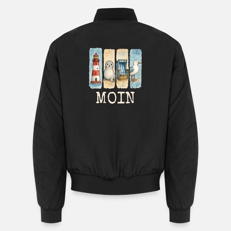 Moin lighthouse seal beach chair seagull coast Unisex Bomber Jacket