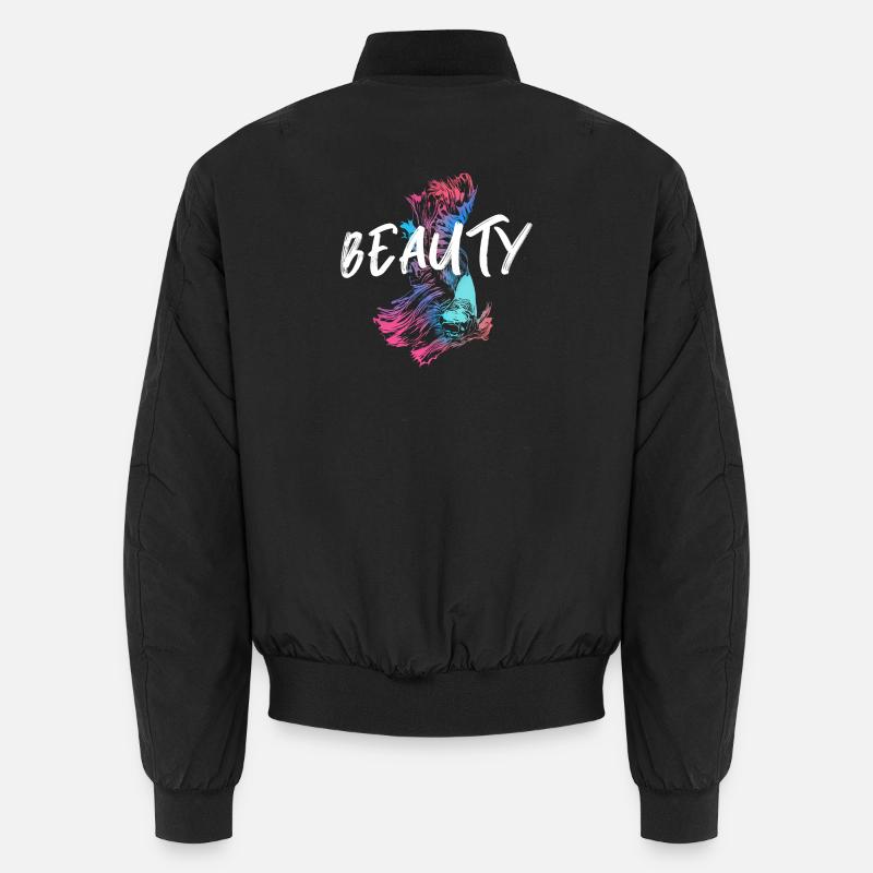 Colorful betta fish illustration with Mot Beauté Unisex Bomber Jacket