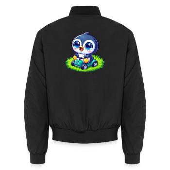 Süßer Pinguin mit Rasenmäher im Gartenbau - Unisex Bomberjacke - Schwarz - Hinten - AI Model Male 185 light (185cm)