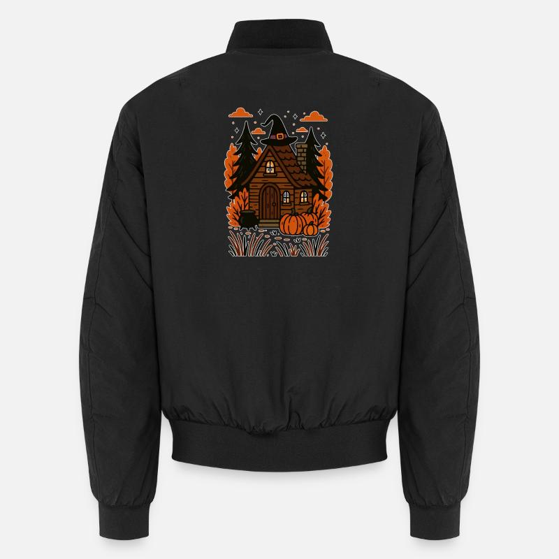 Maison de sorcière avec motif d'automne de citrouilles Bomber unisexe