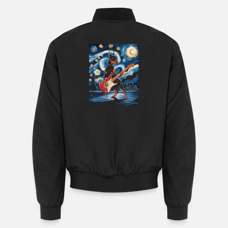 Dackel mit E-Gitarre im Sternenhimmel Unisex Bomberjacke