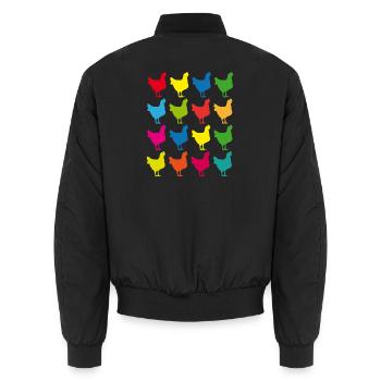 Bunte Hühner Silhouette Grafik - Unisex Bomberjacke - Schwarz - Hinten - AI Model Male 185 light (185cm)
