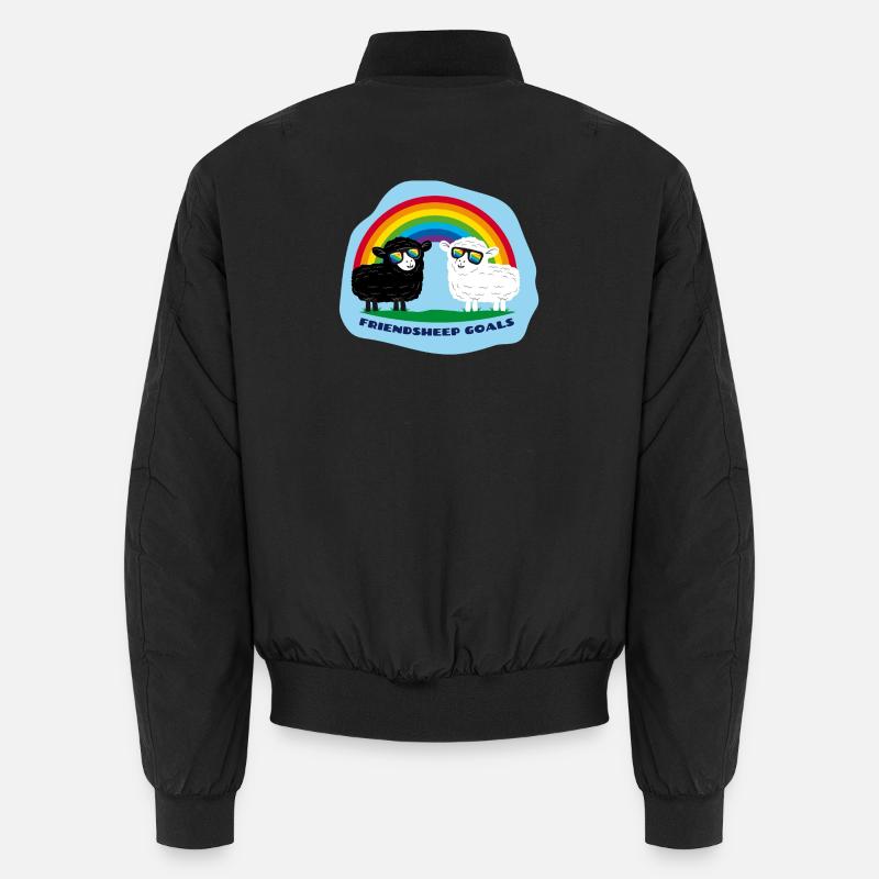 Friendship Sheep with Rainbow - Unisex Bomber Jacket - black