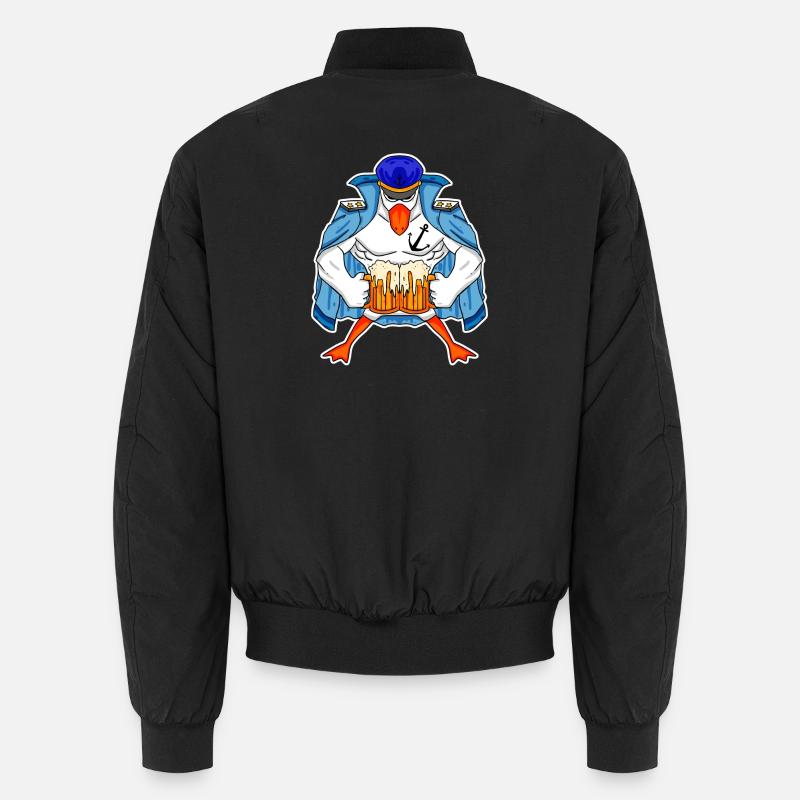 Möwe Kapitän mit Bier Unisex Bomberjacke