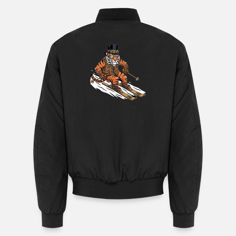 Steampunk Tiger Skier Alps Slope - Unisex Bomber Jacket - black