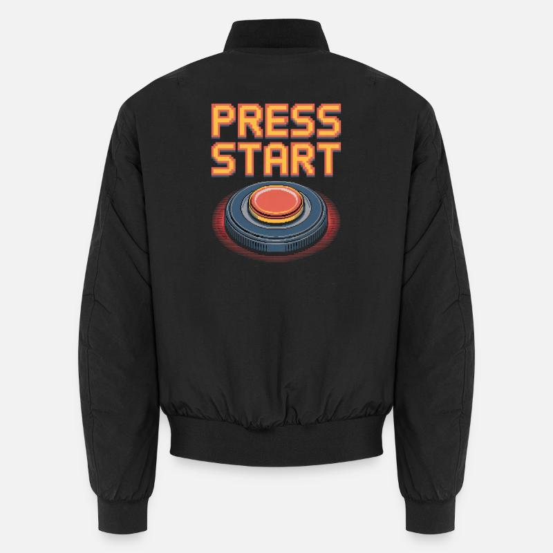 Press Start Retro Gaming Pixel Arcade Button Unisex Bomberjacke