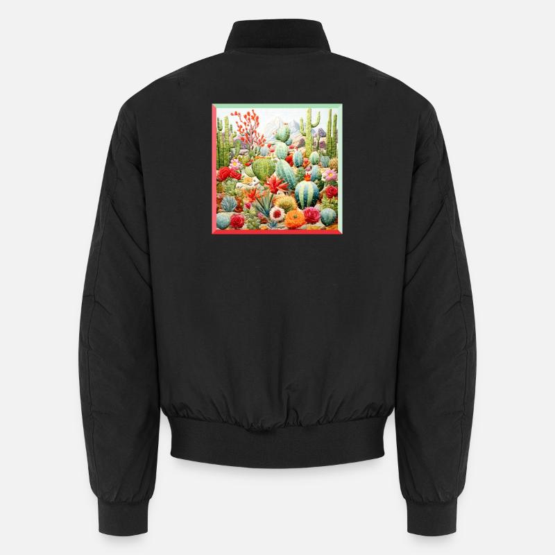Embroidery cacti collection garden landscape - Unisex Bomber Jacket - black