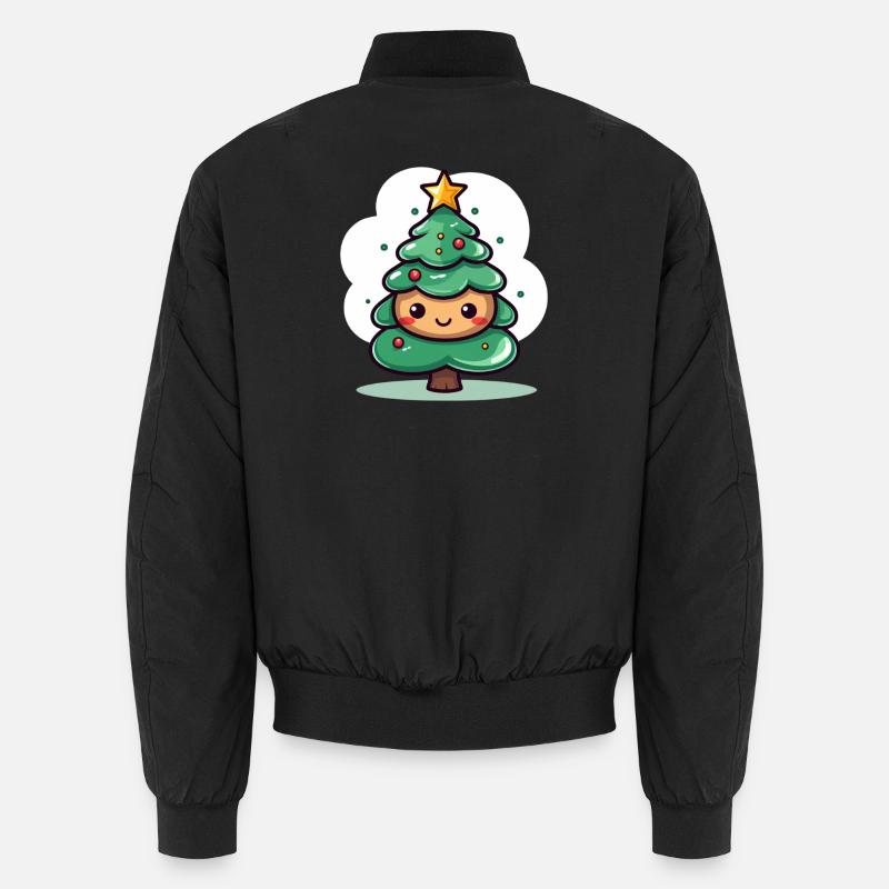 Cute Christmas Tree Mascot Design - Unisex Bomber Jacket - black
