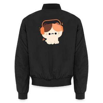 Kawaii Katze mit Kopfhörer Design - Unisex Bomberjacke - Schwarz - Hinten - AI Model Male 185 light (185cm)