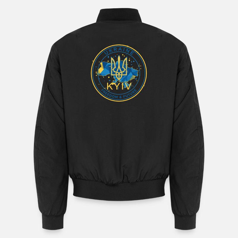 Ukrainian Emblem with Flag Map - Unisex Bomber Jacket - black