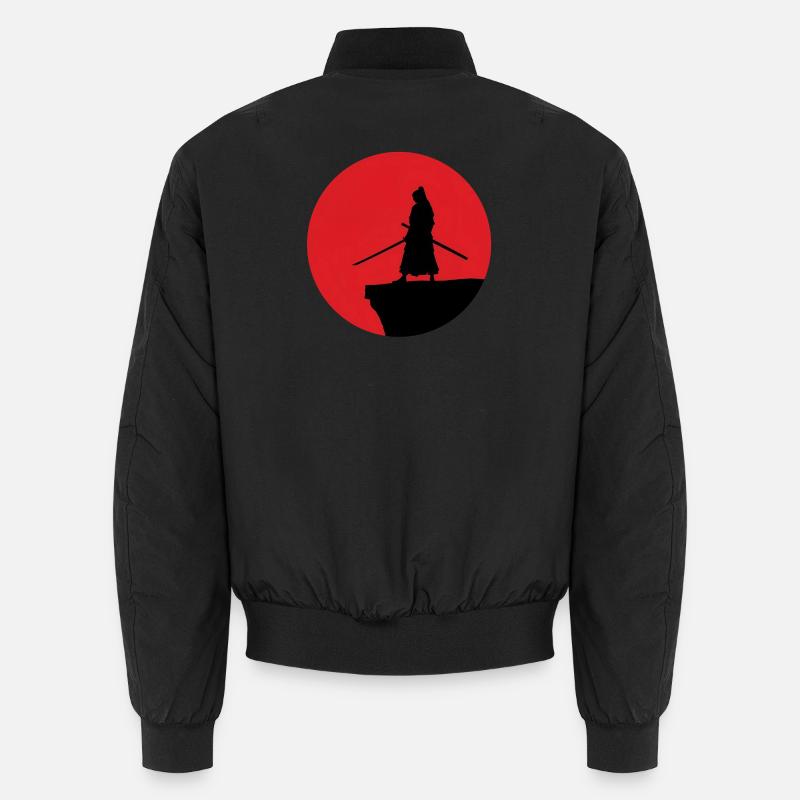 Samurai Silhouette vor rotem Mond - Unisex Bomberjacke - Schwarz