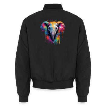 Vibrant Baby Elephant Art for Clothes - Unisex Bomber Jacket - black - Back - AI Model Male 185 light (185cm)