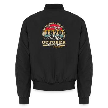 Oktober 1970 Vinatge Retro Geburtstagsgeschenk - Unisex Bomberjacke - Schwarz - Hinten - AI Model Male 185 light (185cm)
