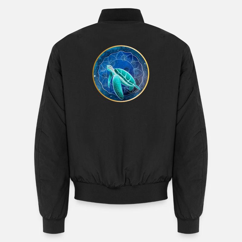 Galactic Sea Turtle Illustration - Unisex Bomber Jacket - black
