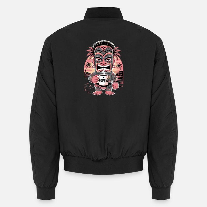 Tiki Coffee Lover Tiki Figurine with Coffee Mug Unisex Bomber Jacket