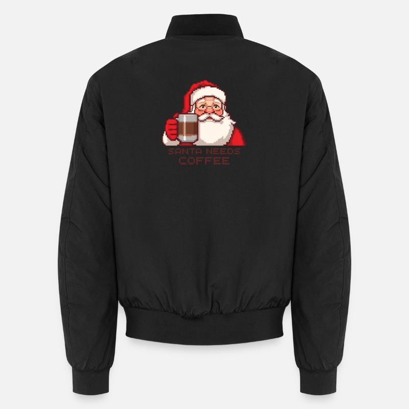 Pixel Santa – Santa Needs Coffee - Unisex Bomberjacke - Schwarz