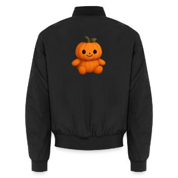 Cute pumpkin teddy bear friendly face - Unisex Bomber Jacket - black - Back - AI Model Male 185 light (185cm)