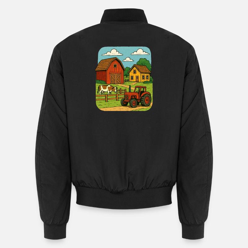 Rural farm with red tractor Unisex Bomber Jacket