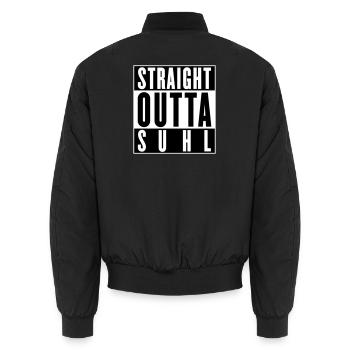 Straight outta Suhl (Farben änderbar) - Unisex Bomberjacke - Schwarz - Hinten - AI Model Male 185 light (185cm)