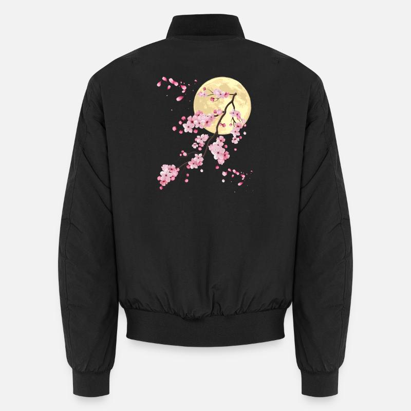 Full Moon with Cherry Blossom - Unisex Bomber Jacket - black