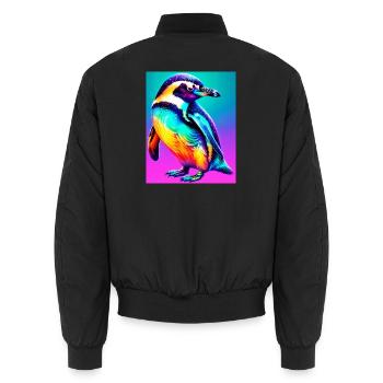 penguin - Unisex Bomber Jacket - black - Back - AI Model Male 185 light (185cm)