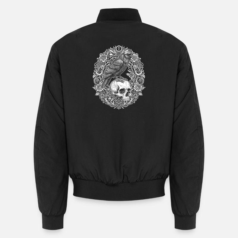 Raven on Skull - Gothic Design Unisex Bomber Jacket