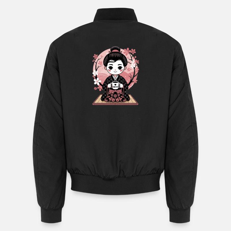 Coffee and cherry blossom harmony in kimono Unisex Bomber Jacket