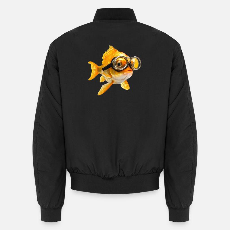 Goldfish with diving goggles - Unisex Bomber Jacket - black