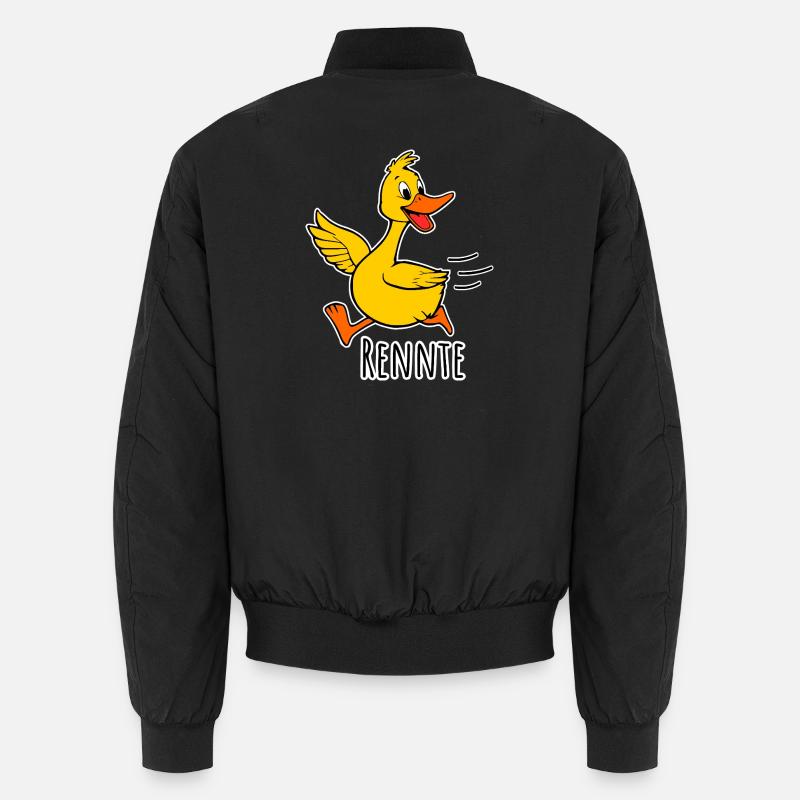 A cheerful little running duck - a race! Unisex Bomber Jacket