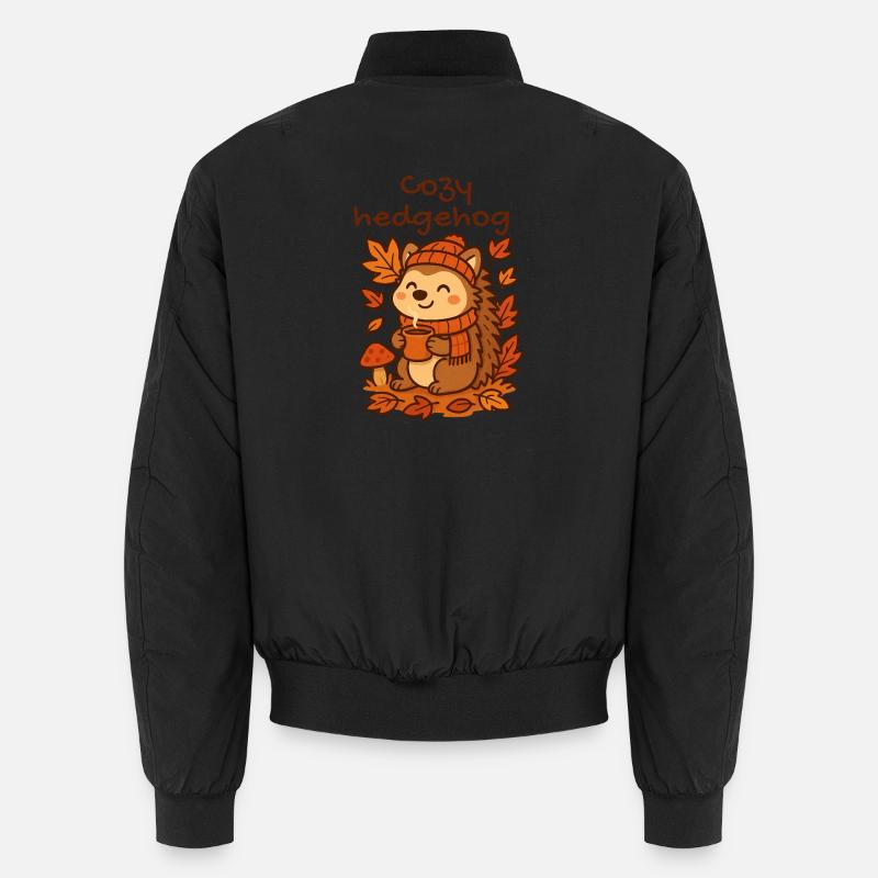 Cuddly autumn hedgehog with tea cozy Unisex Bomber Jacket
