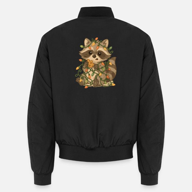 Weihnachts Waschbär mit Lichterkette - Unisex Bomberjacke - Schwarz