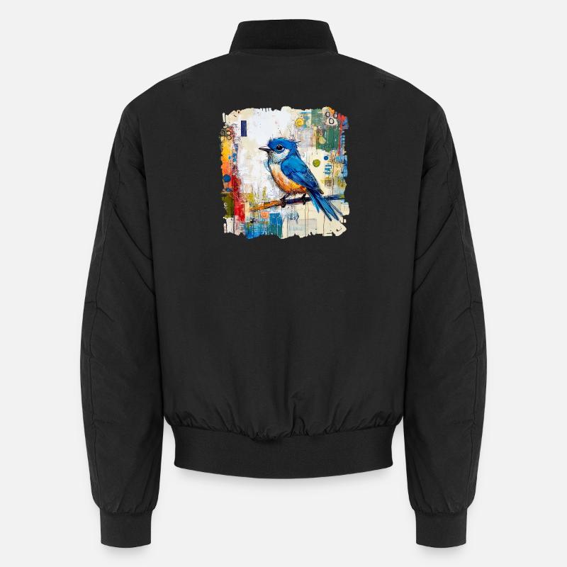 Oiseau bleu dans une mer abstraite de couleurs Bomber unisexe