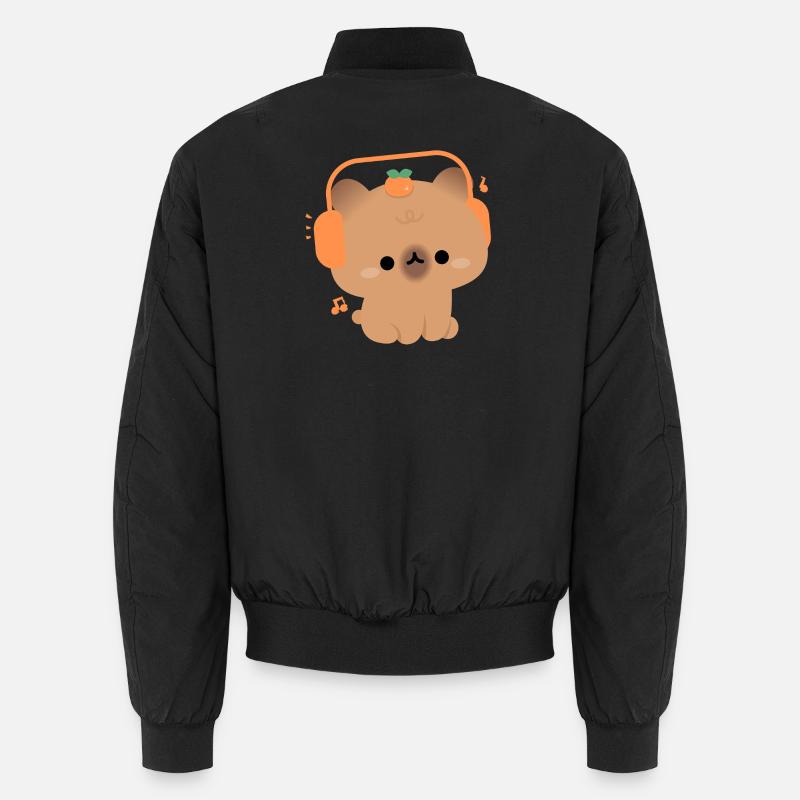 Kawaii Capybara with Headphones - Unisex Bomber Jacket - black
