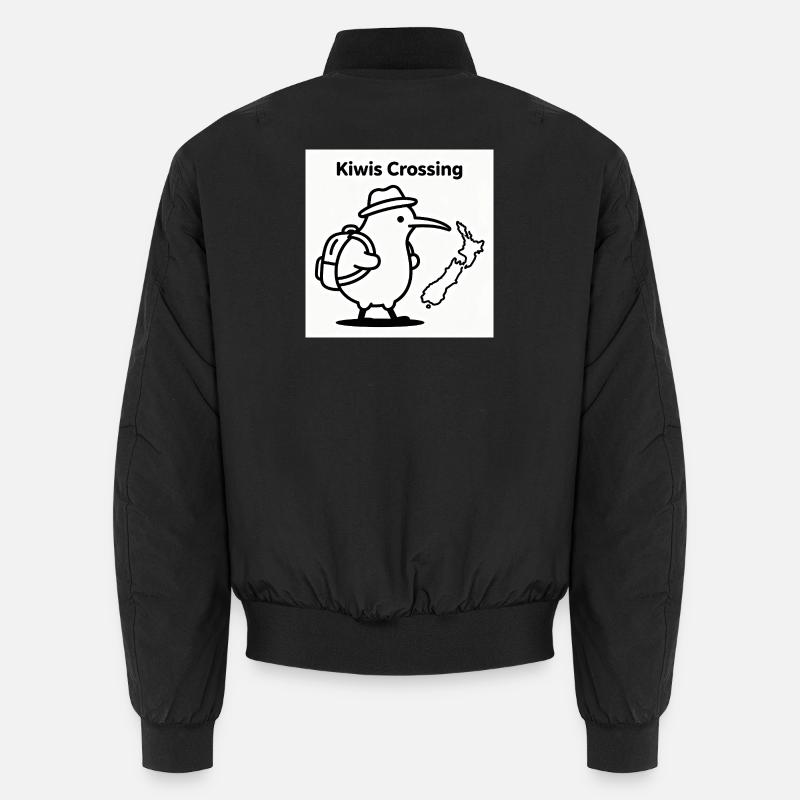 Kiwis Crossing: Traveling Kiwi with Backpack Unisex Bomber Jacket