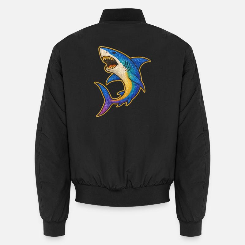 Shark | Rainbow Shark Patch Art - Unisex Bomber Jacket - black
